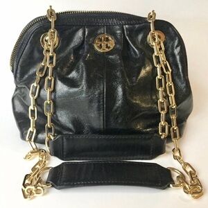 Tory Burch DenaTwo Way Black Leather Chain Shoulder Bag